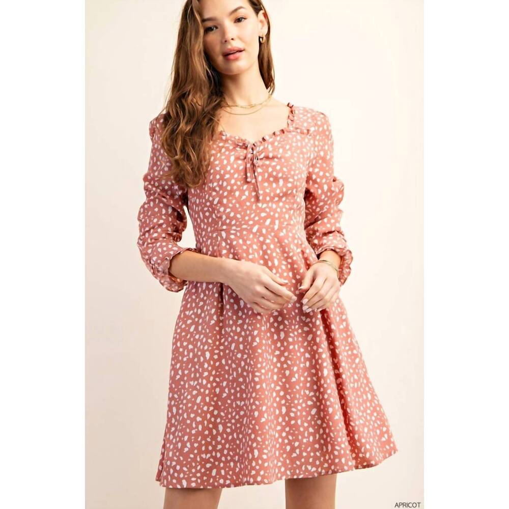 NEW KORI sweetest back smocked long sleeves back tied dress in apricot - Picture 2 of 6